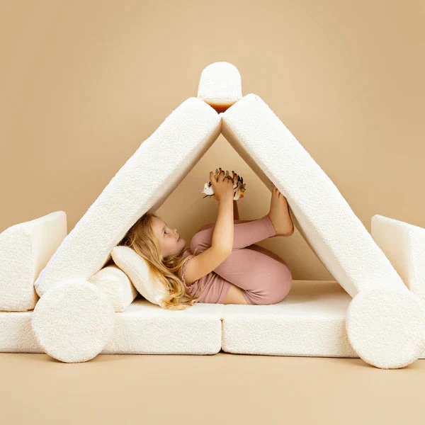 Canapé de jeu modulable 10 pièces en bouclette - Blanc • Loke+